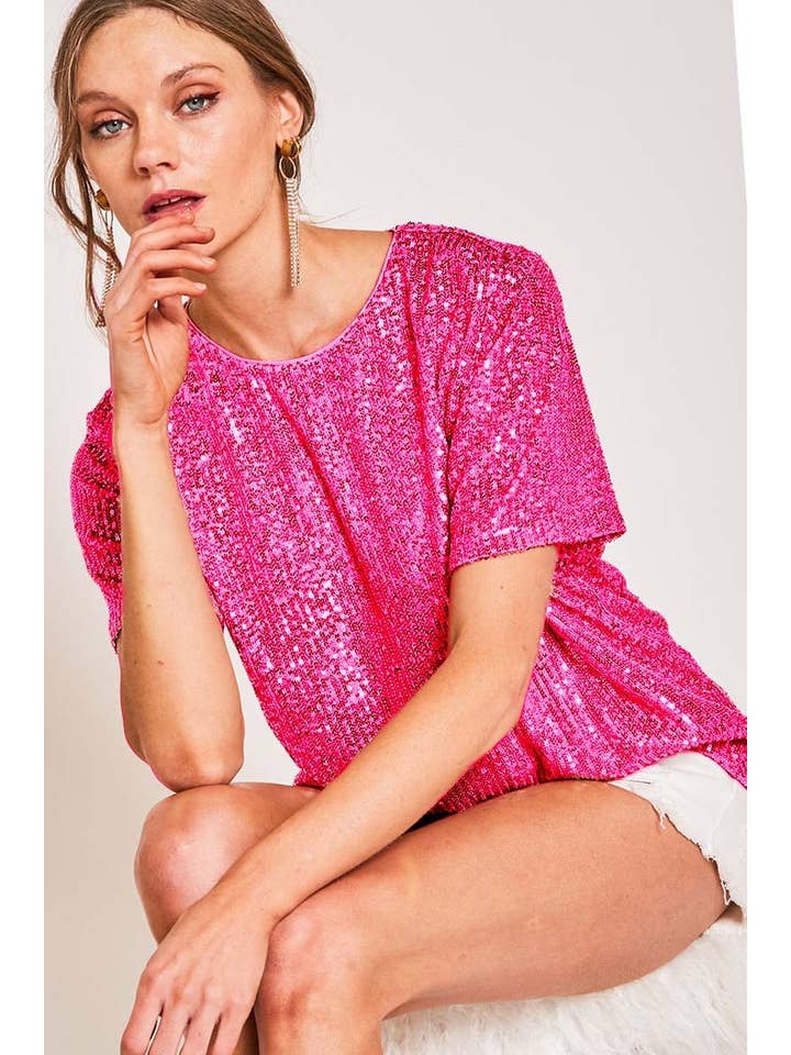 Vine & Love - Wholesale Blouse - Women's - Sequin Short-Sleeve Party Clubwear Blouse VT6010110