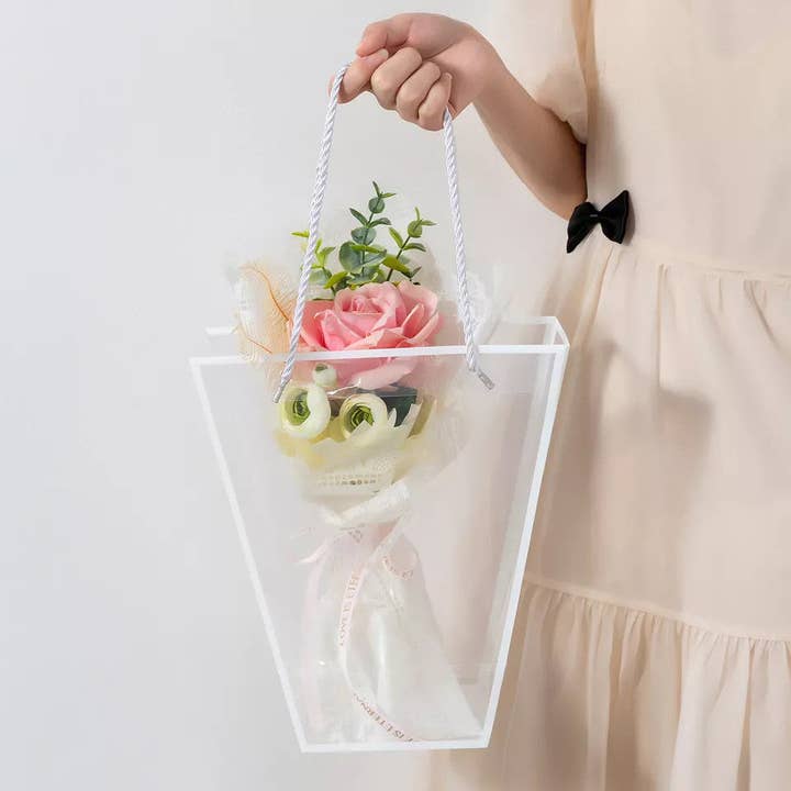 Elegant Design Supply - Vendita all'ingrosso Buste regalo - Borsa per fiori trapezoidale in PVC trasparente Edge