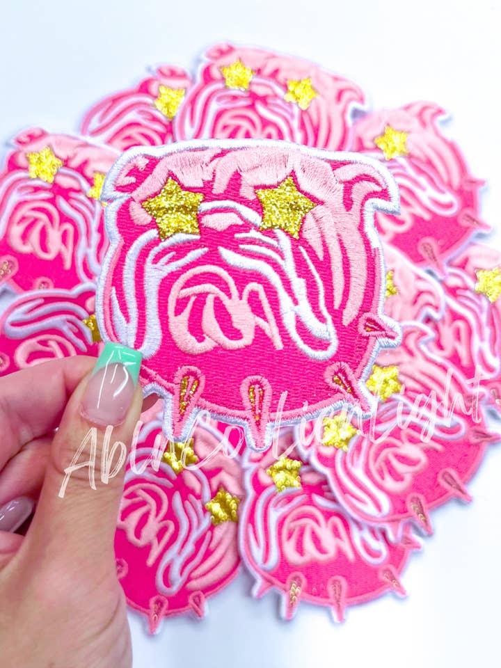 pink bulldog dawgs mascot patch trucker hat patches iron on for wholesale by ABLNco