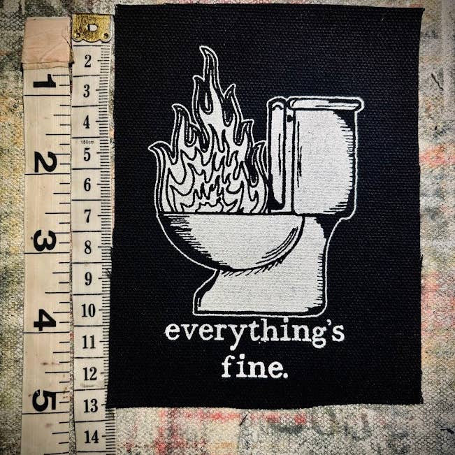 Three Raccoons - Wholesale Patch - Everything's Fine. Toilet fire patch.
