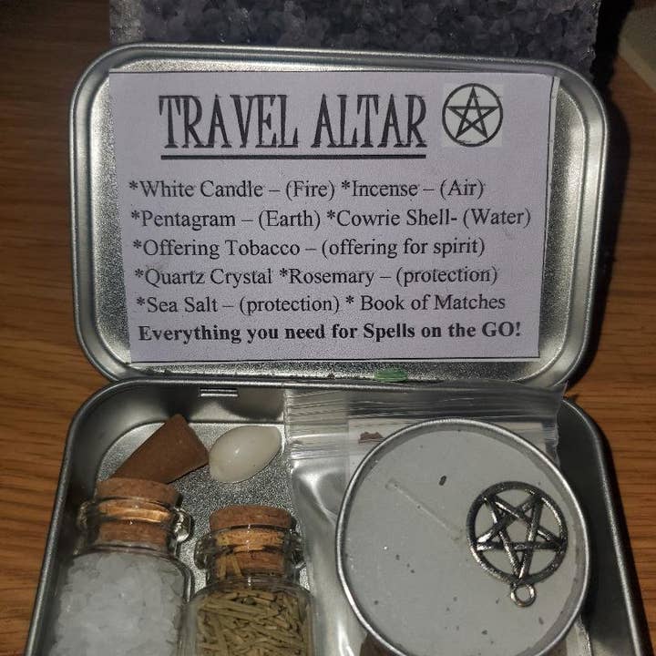 Spellerific - For All Your Witchy Needs! - Wholesale Meditation Supplies - TRAVEL ALTAR in hinged metal tin / Spell Kits / Manifest