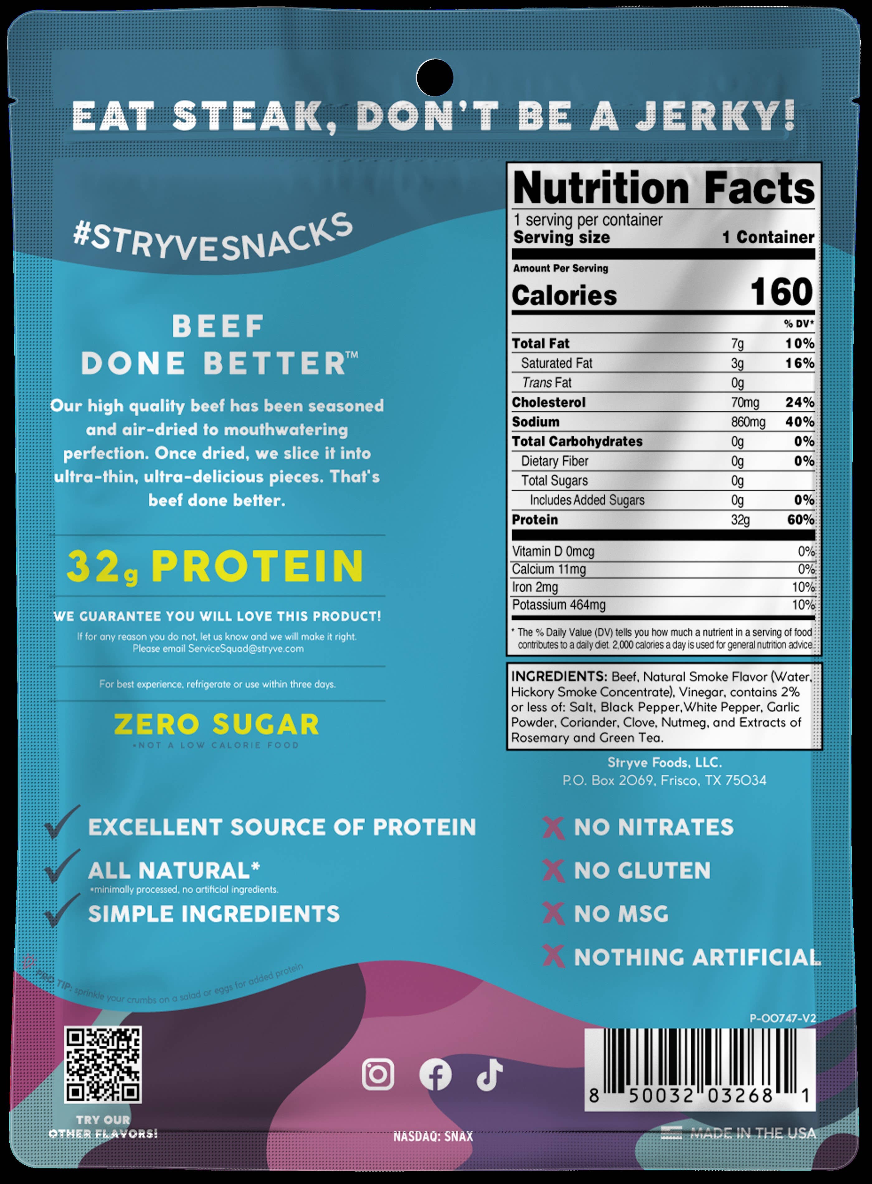 Stryve Foods, LLC - Wholesale Jerky - Stryve Thinly Sliced Steak Hickory - 2oz1