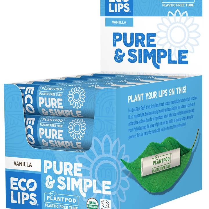 Eco Lips & Bug Soother - Wholesale Lip Balm - Pure & Simple Plant Pod Lip Balm 24-ct display