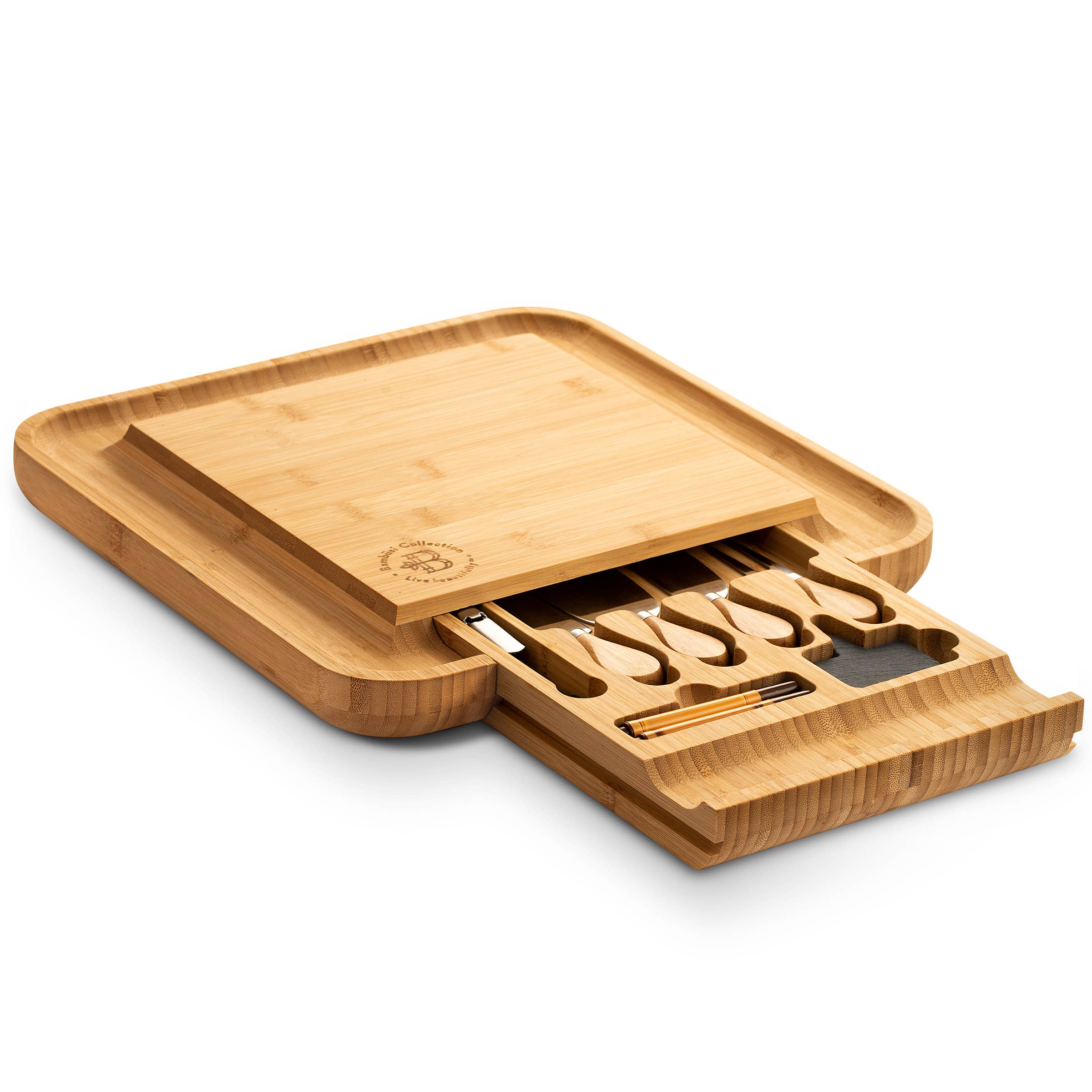 Bambusi – Großhandel Käsebrett – Bambus-Charcuterie- und Käsebrett-Set mit Besteckschublade15