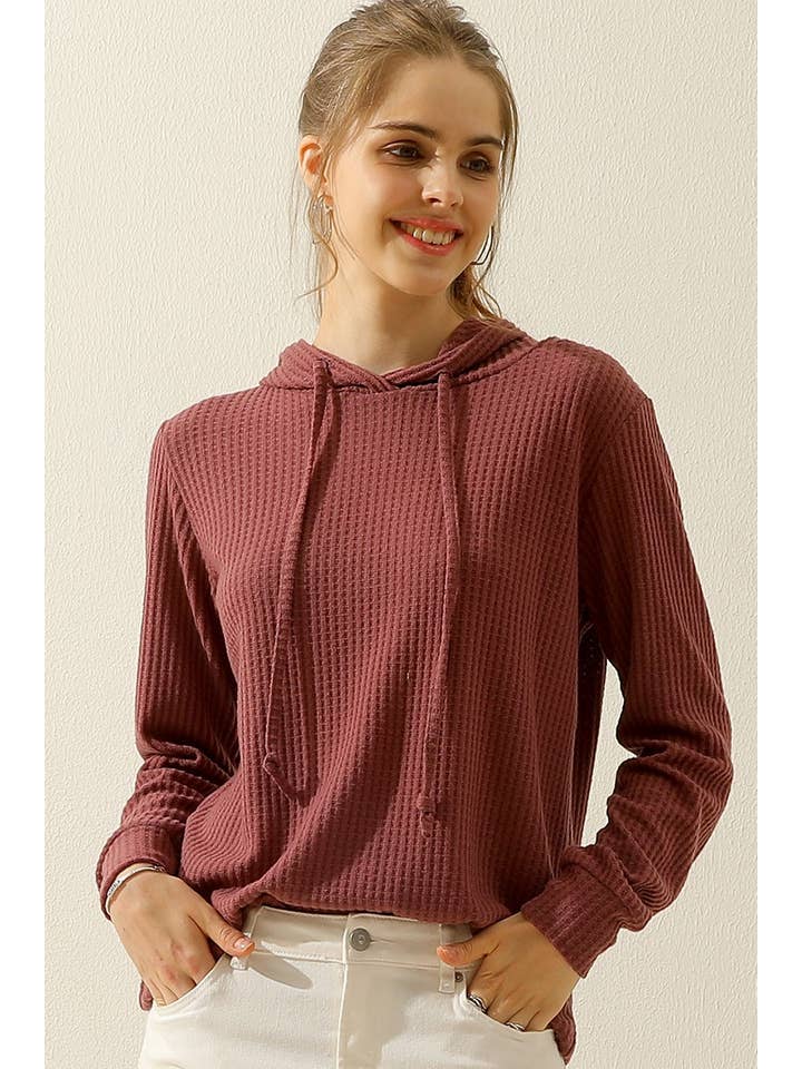 NINEXIS - Wholesale Hoodie - Women's - CWOHOL444_HOODED WAFFLE KNIT SWEATER TOP LOUNGE WEAR