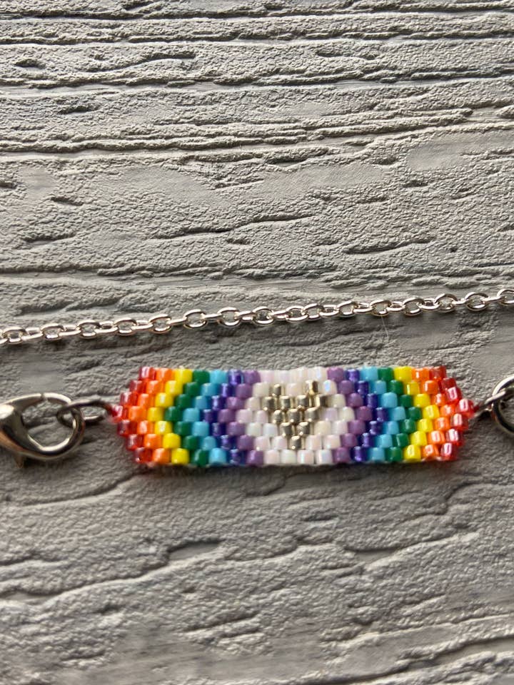 Rainbow with Silver Heart Beaded Bracelet for wholesale by DlpDesigned