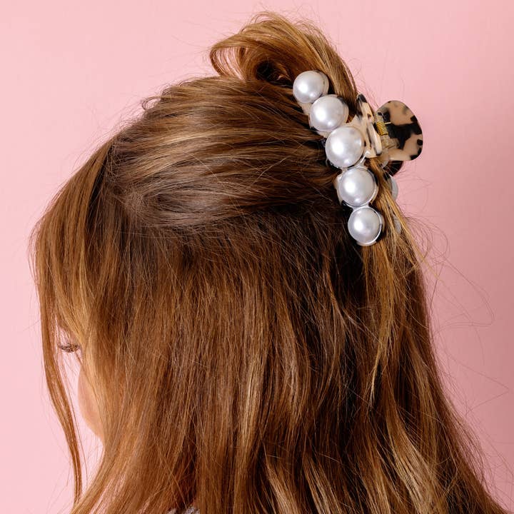 Pince à cheveux - Grande - Blonde + Écaille noire avec perles pour la vente par Taylor Elliott Designs