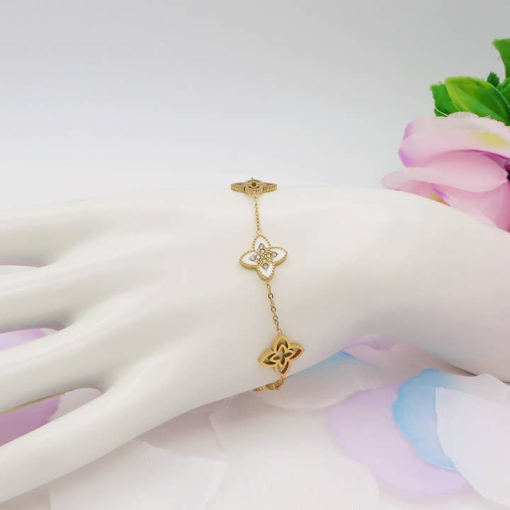 Daemon srls - Wholesale Charm/Dangle Bracelet - LILY SHINE ~ Bracciale flowers in ACCIAIO inossidabile smaltato + cubic zirconia4