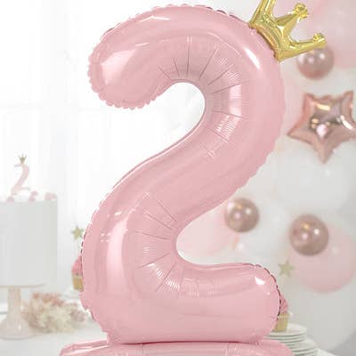 Ellie's Party Supply - Wholesale Balloon - Standing Foil Number Balloon - Light Pink with Gold Crown | 33 Inches1