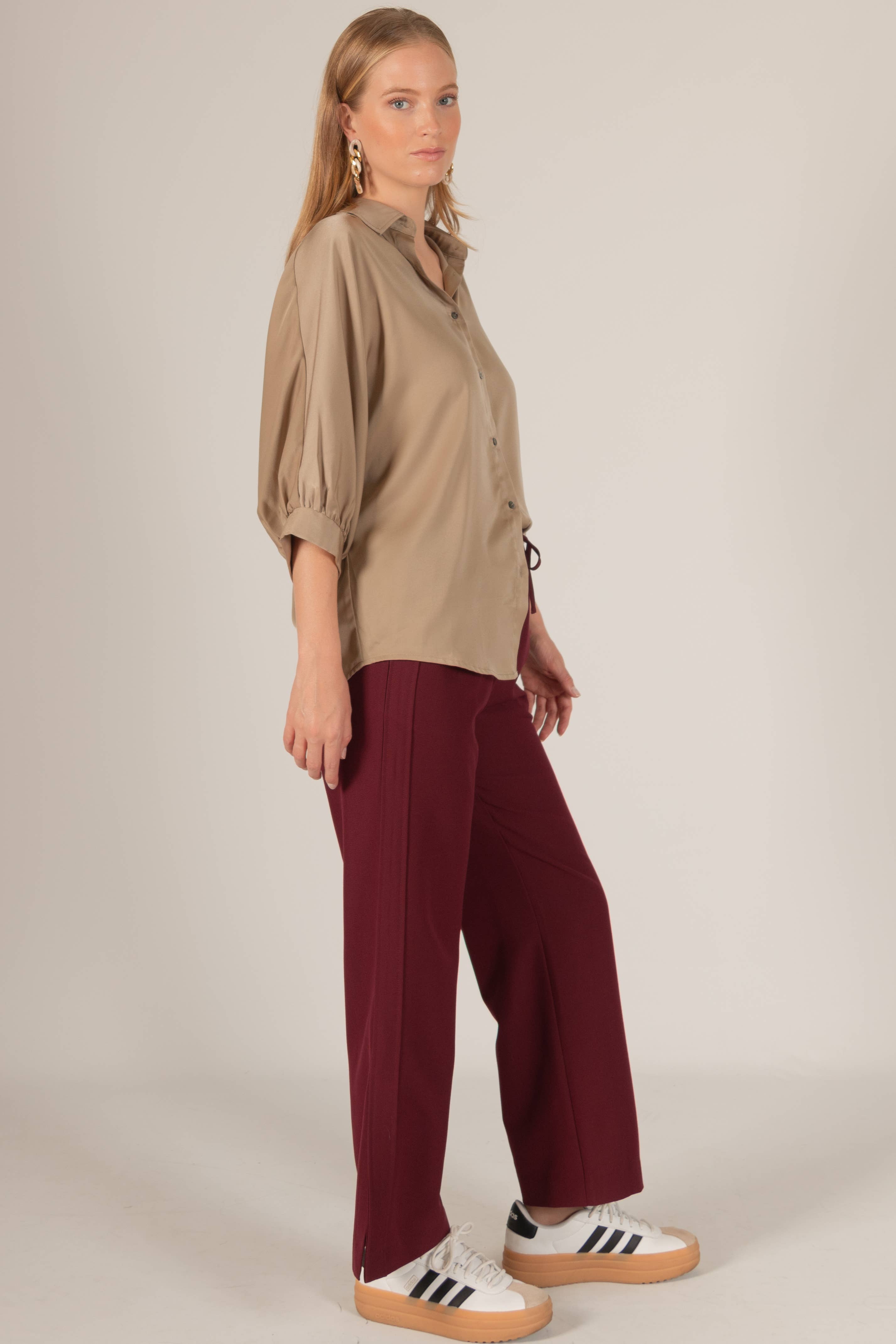 Before You Collection - Wholesale Pants - Women's - Woven Wide Leg Elastic Waist Side Slit Pants13