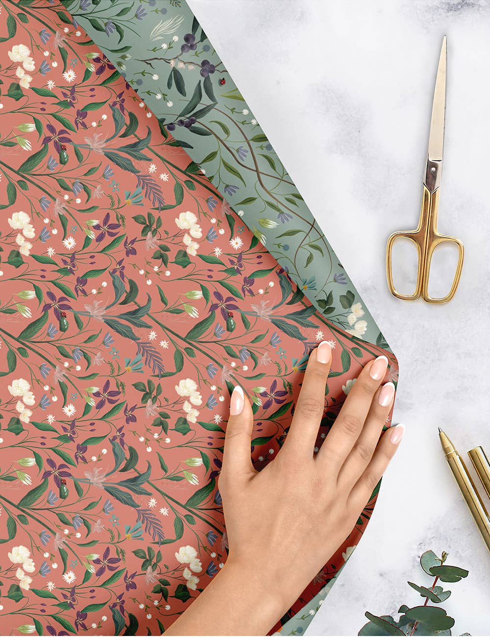 Bespoke Letterpress – wholesale Flat wrap – Cranes / Nancys Garden  6pk Gift Wrap5