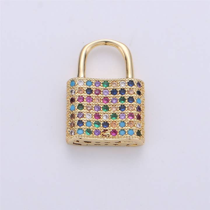 Aim Eternal - Wholesale Individual charm/pendant - 17x12mm Dainty Padlock Lock Charm 18k gold Filled Micro Pave Charm, Colorful Cubic Charm, Silver Lock, Gold Lock Charm for Necklace Earring, K-152