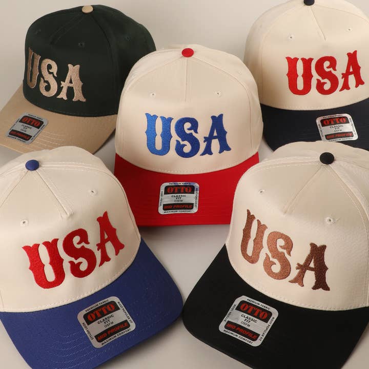 USA Typography Embroidery Two-Tone Trucker Hat for wholesale by Fashion City