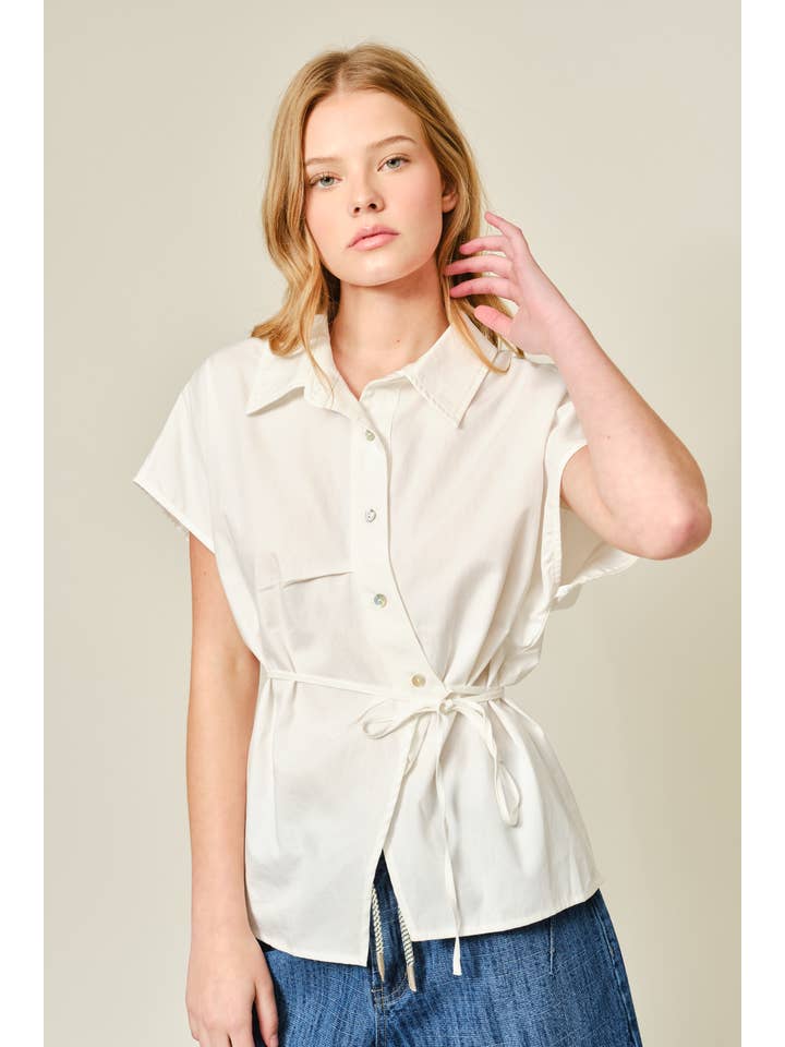 OFF WHITE AJT5519 BELTED DETAIL COTTON SHIRTS for wholesale on Faire1