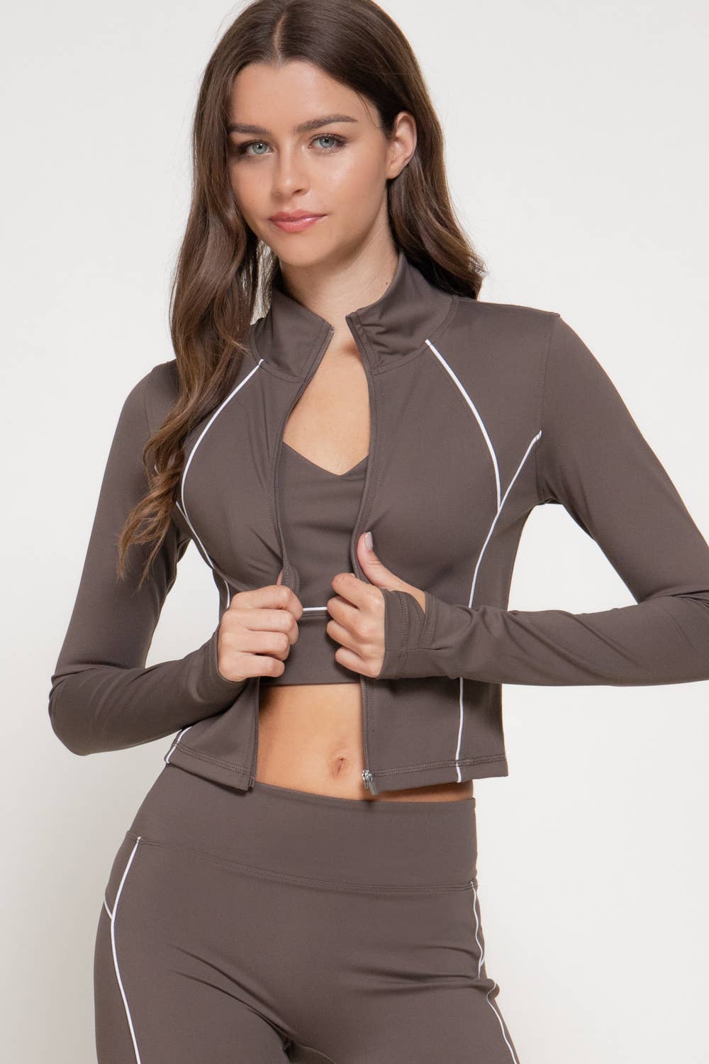 Active Basic | Active USA - Wholesale Athletic Jacket - Women's - Long Sleeve Piping Detail Active Wear Jacket8