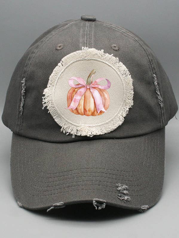 Fall Hat Orange Pumpkin Pink Bow Patch Cap 200225 for wholesale by Cali Boutique Wholesale