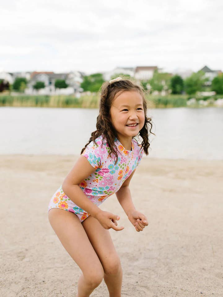 Ollie Jay - Wholesale One Piece Swimsuit - Kids - Zoey Swim in Pink Flowers | Girls UPF 50 Swimwear8