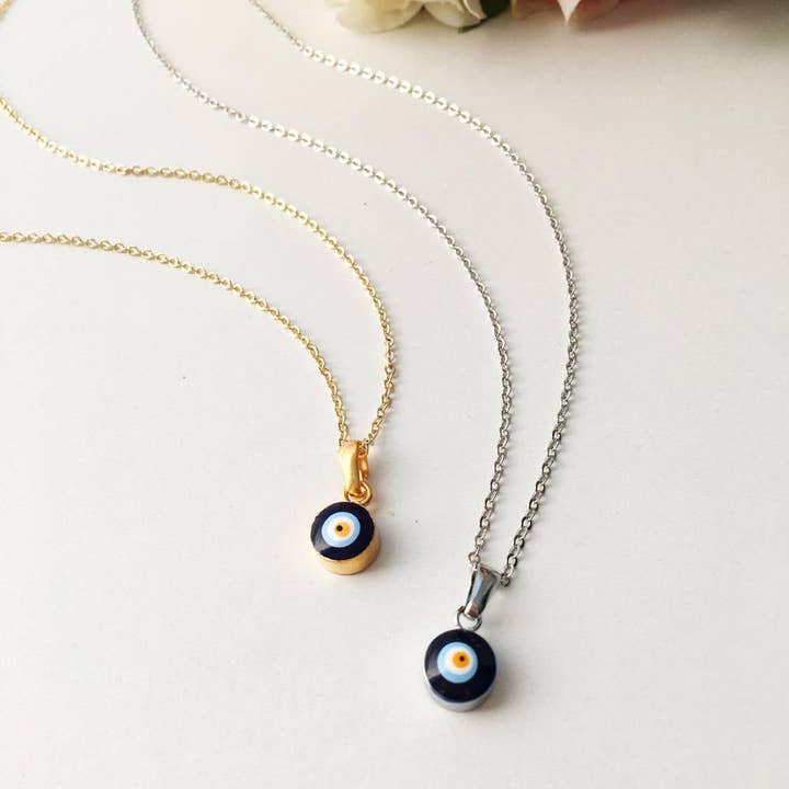 Evileyefavor - Venta al por mayor Collares con colgantes/abalorios - Collar Tiny Evil Eye, Collar de cuentas de mal de ojo, Collar de cadena de oro malvado