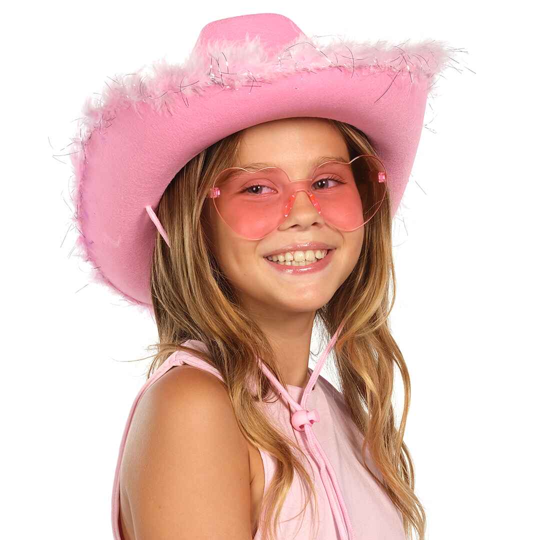 Funcredible – Großhandel Cowboyhut – Damen – Rosafarbener Cowgirlhut mit Brille -Rosa Cowboyhut mit Federn6