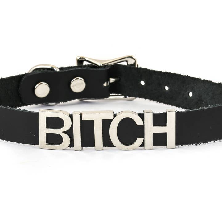Funk Plus - Wholesale Choker/Collar - FC291 GENUINE LEATHER STAINLESS STEEL LETTER NAME FETISH CHOKER