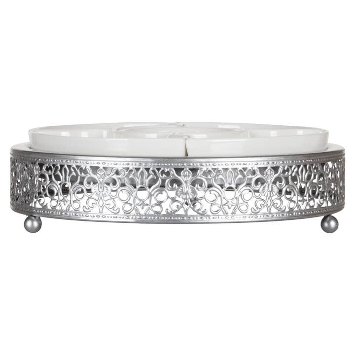 Amalfi Decor - Wholesale Serving Tray - Round Serving Tray with 5 Ceramic Dishes - Silver2