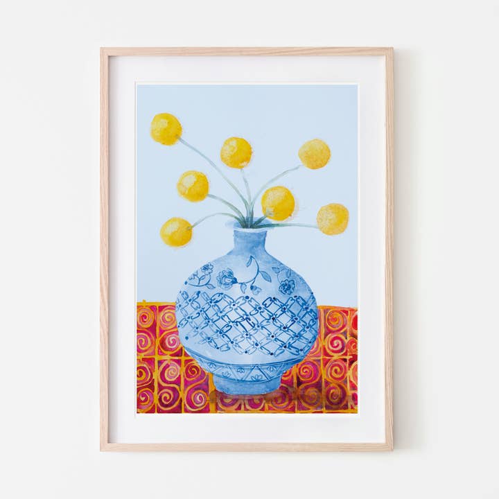 Yellow balls in a vase flower art print - A4 for wholesale by Studio Angelart