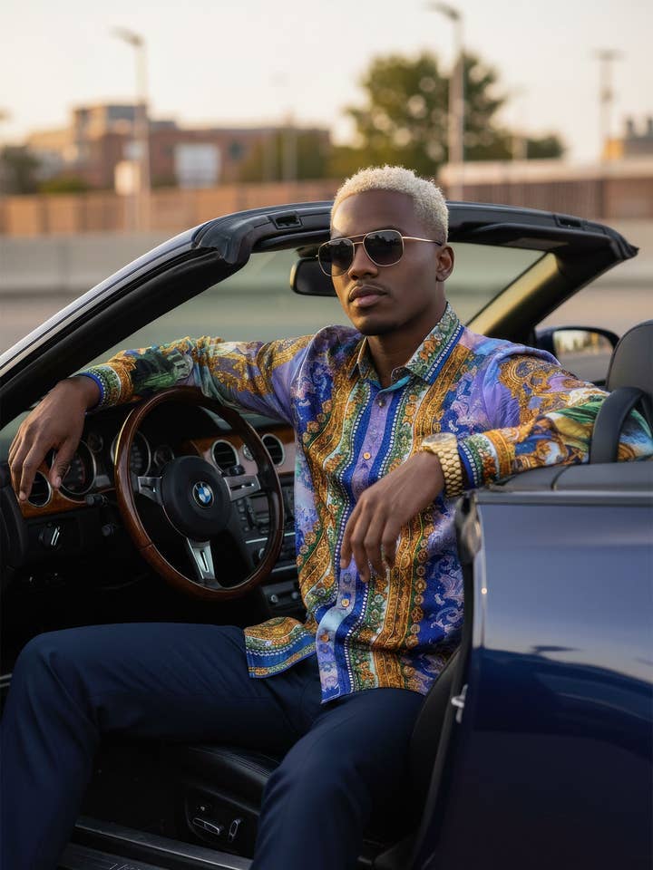 Chemise à manches longues pour homme avec strass et motif floral 5SPR14 pour la vente par BARABAS