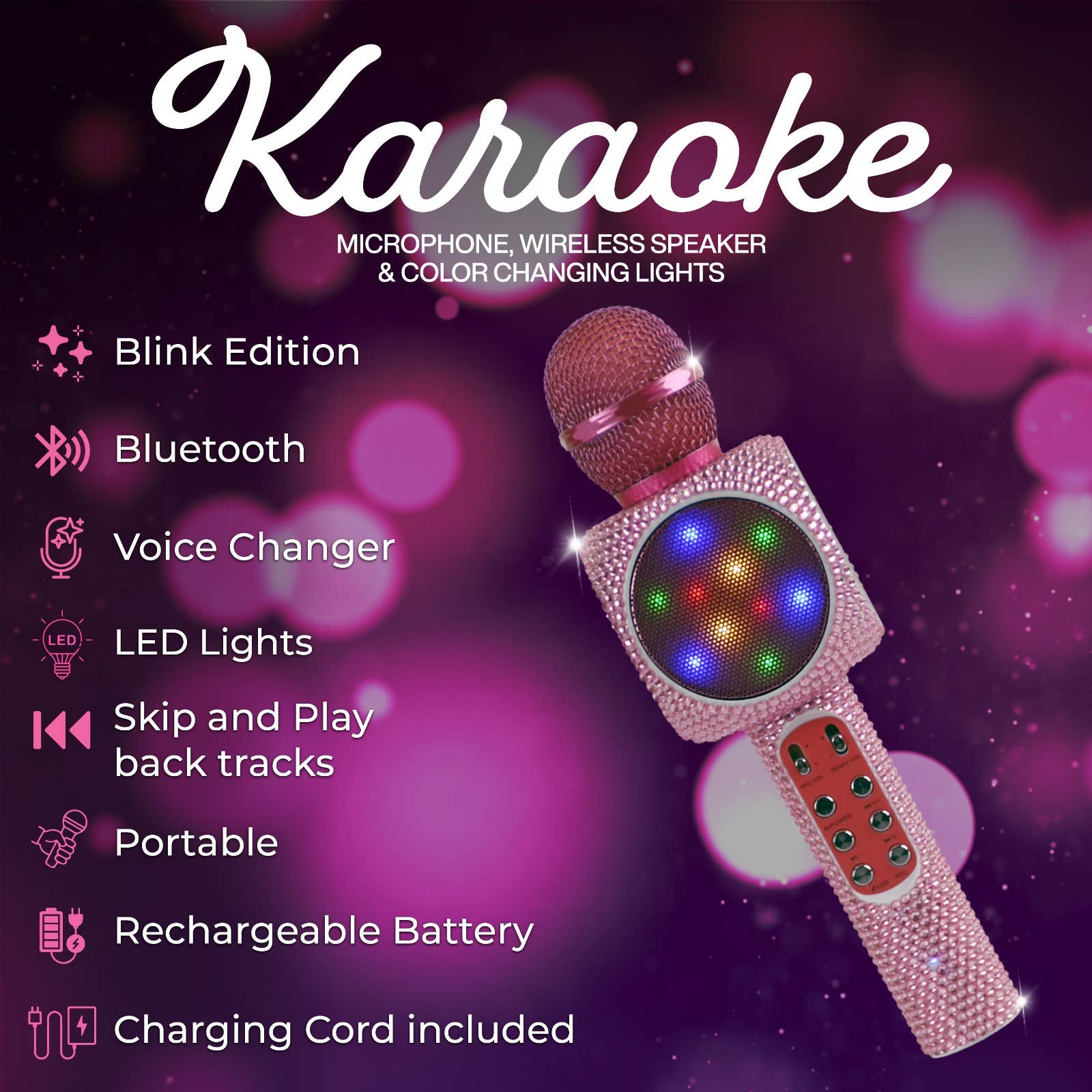 Trend Tech Brands - Wholesale Speakers - Pink Bling Karaoke Microphone & Bluetooth Speaker1