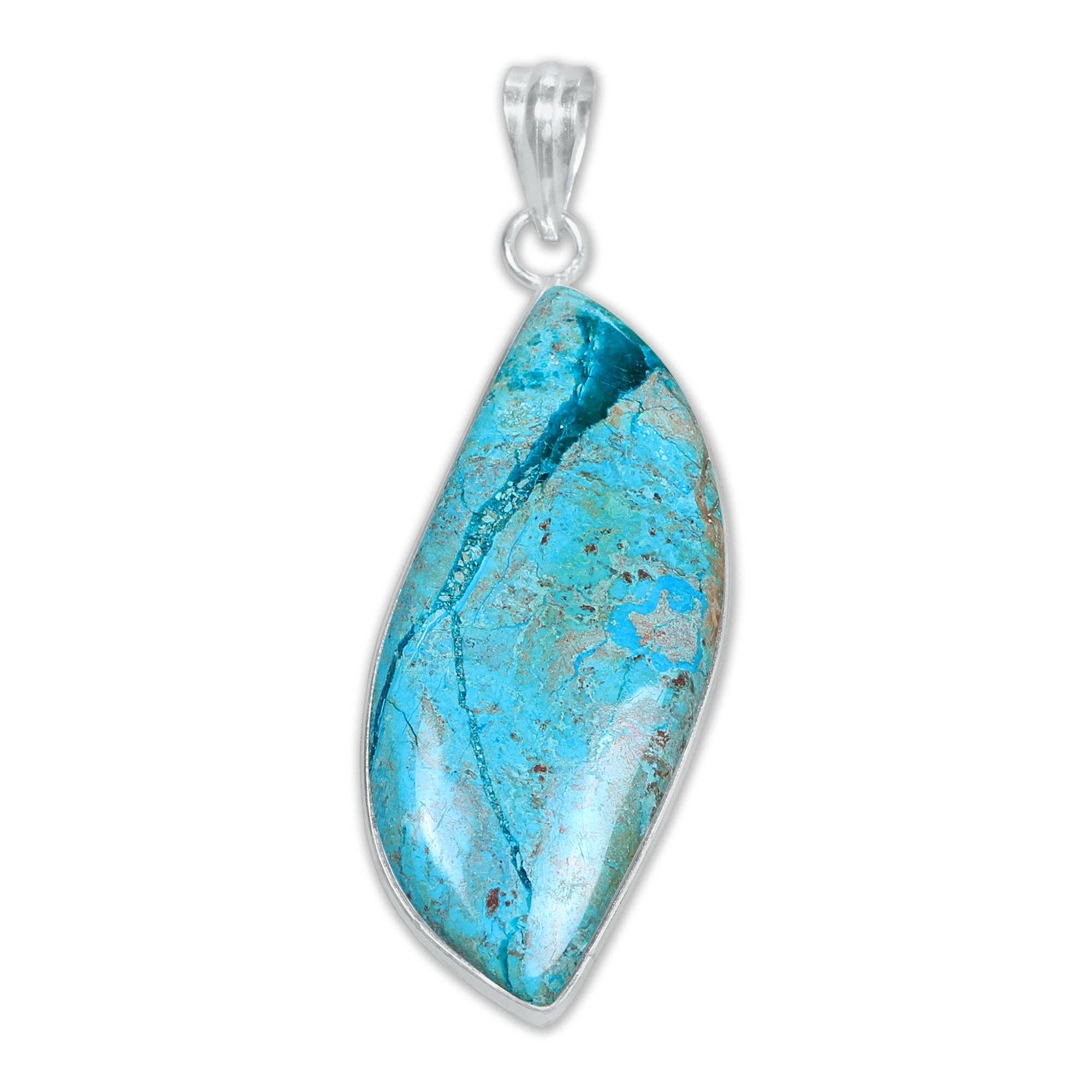 Handmade Jewels - Wholesale Individual Charm/Pendant - Chrysocolla Minimalist Pendants -  Handmade, Silver-Plated Brass, Wholesale8