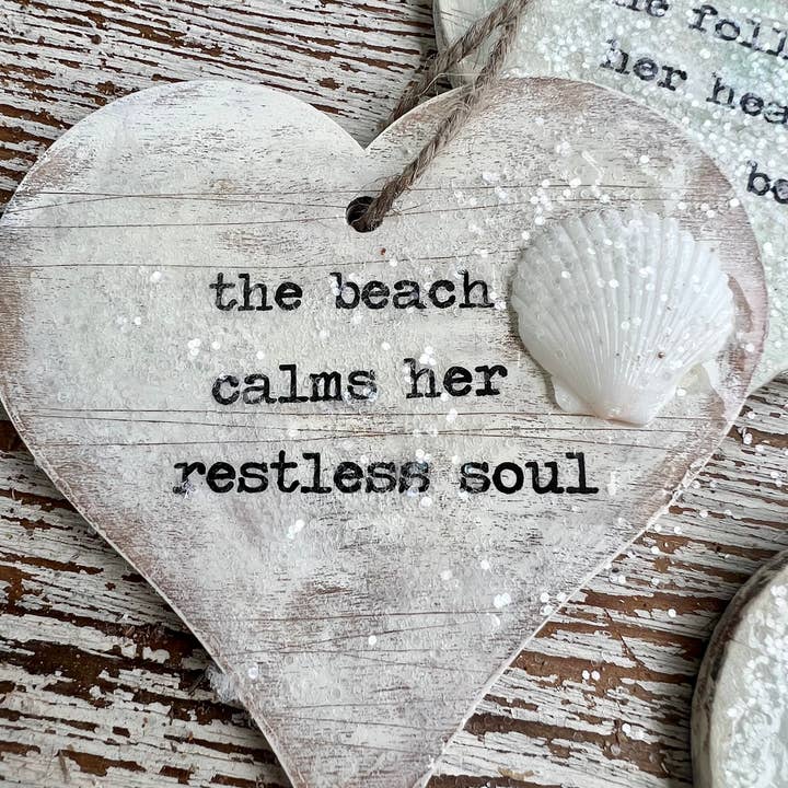 UnfiniSHEd - Wholesale Ornament - Beach Wood Handmade Heart Ornament Choose saying
