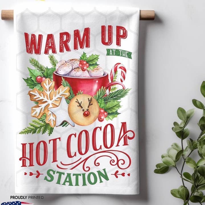 Asciugamano da cucina natalizio Warm Up Hot Cocoa Cookie Station per la vendita all'ingrosso da parte di ADDLE iNK