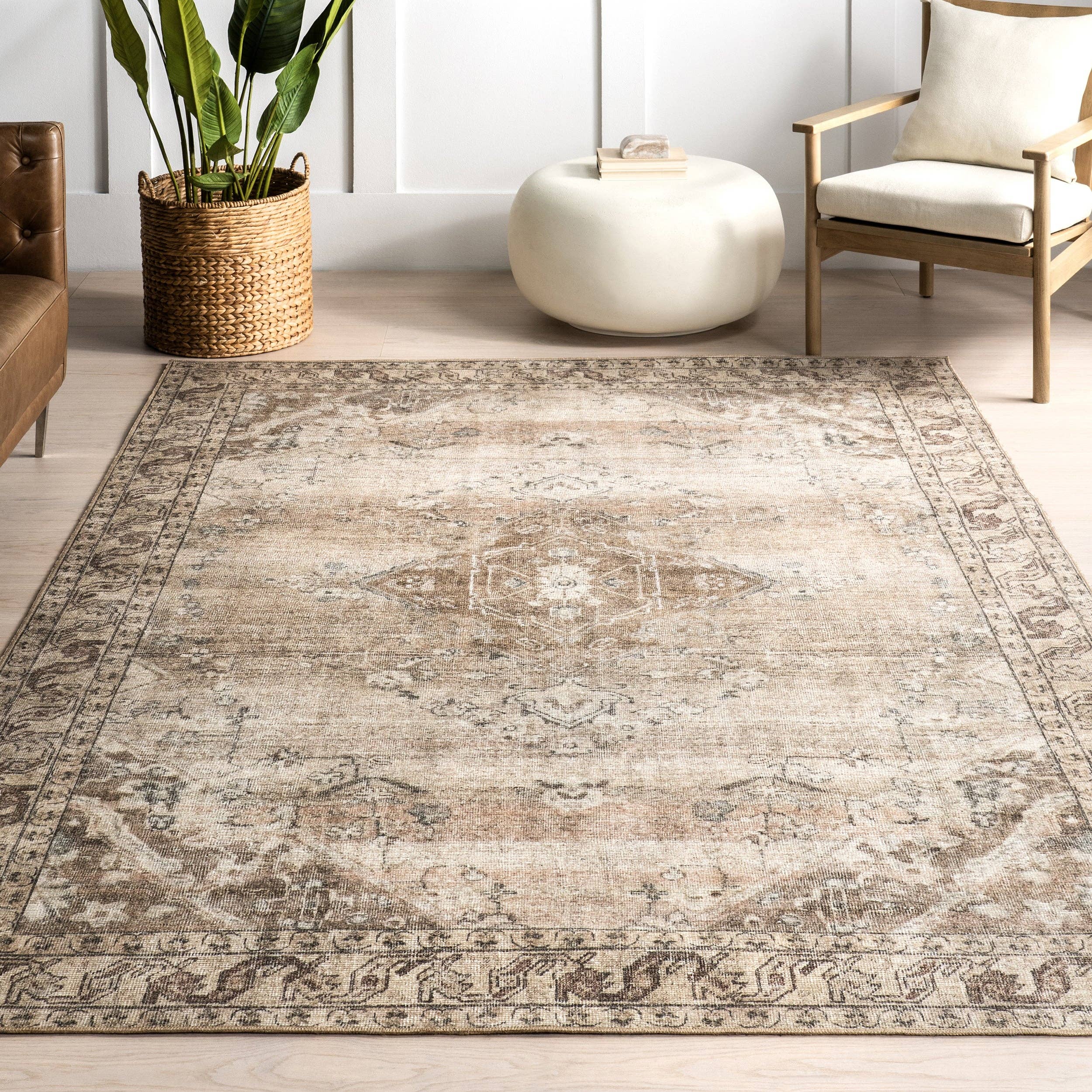 Beige Hillstone Collection Ahmeira Traditional Vintage Medallion Area Rug for wholesale on Faire9