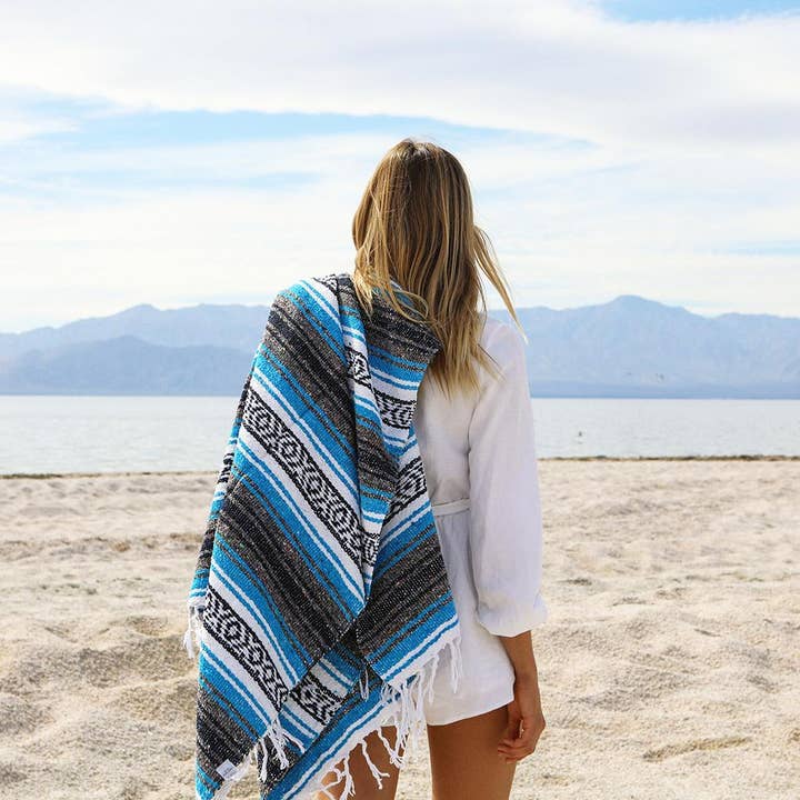 West Path - Wholesale Throw Blanket - Bright Blue Mexican Falsa Blanket