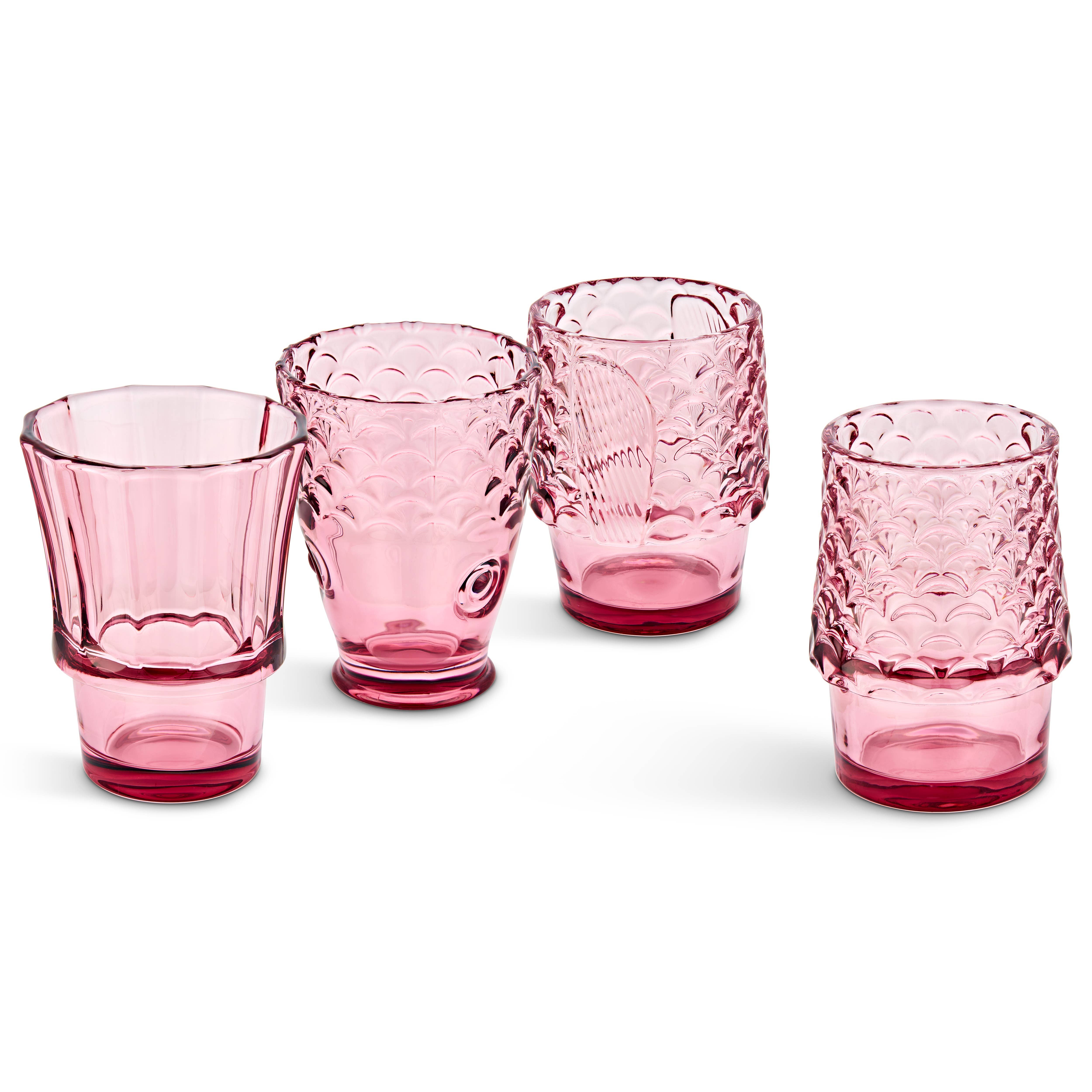 UBERSTAR – wholesale Drinking glass/cup – Fish Stacking Drinking Glass - Set of 4 Pink5