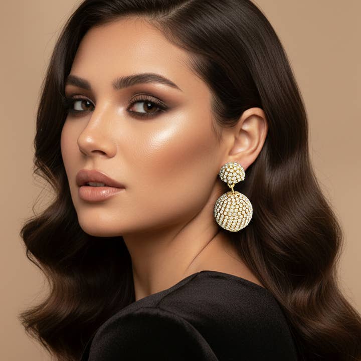 Double Rhinestone Ball Dangle Evening Earrings for wholesale by Sensibling Corp.