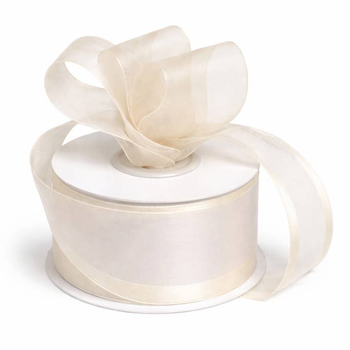 1-1/2" Cream Satin Edge Sheer Center Ribbon - 20 yard spool for wholesale by Factory Direct Craft