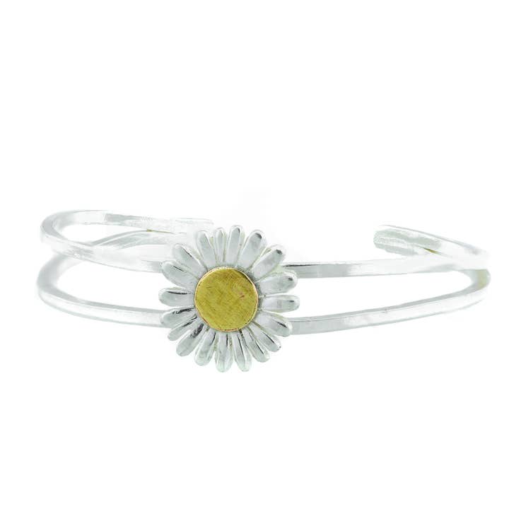 Dobbelt bånd manchetarmbånd med enkelt marguerit for engroshandel hos Frankly Lovely Jewellery