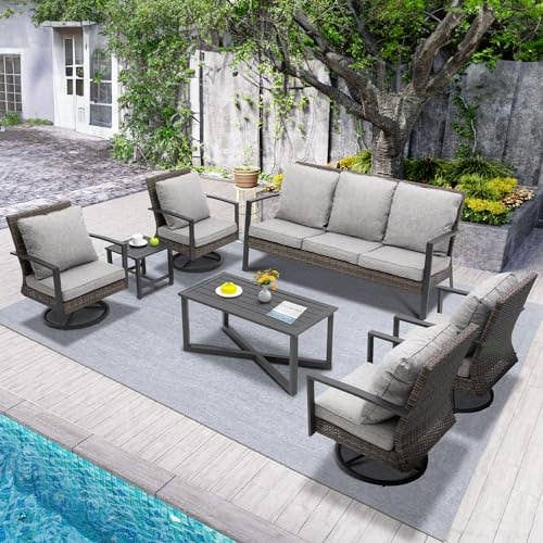 7PCS Rattan Patio Conversation Set with Swivel Chair for wholesale by Heynemo