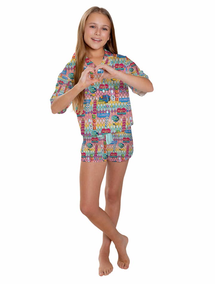 Kids Silky Highway Holiday Short Sleeve Short Set for wholesale by Sunshine Society