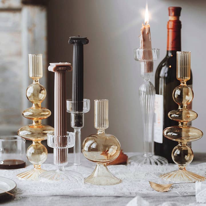 Vintage Style Glass Candlestick Holder for wholesale by IVORE.GROUP (We cover All Import duty)