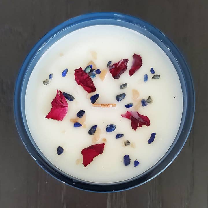 Blissful Spirit Candles - Wholesale Jar/Filled Candle - Love - Coconut Soy Wax, Wooden Wick with Genuine Crystals2