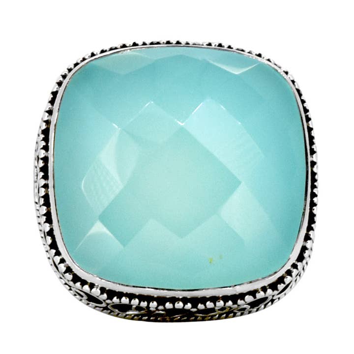 925 Silber Aqua Chalcedon Scrollwork Ornet Ring für den Großhandel von Tiramisu