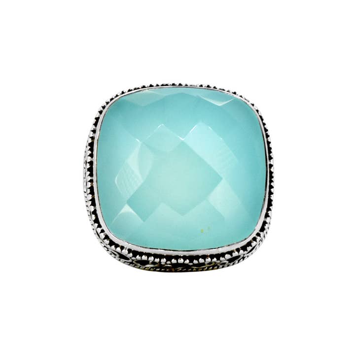 925 Silver Aqua Chalcedony Scrollwork Ornet Ring for wholesale by Tiramisu