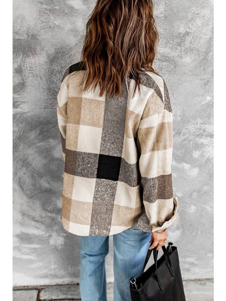 PRETTY BASH - Wholesale Shirt Jacket/Shacket - Women's - Plaid Button-Up Long Sleeve Pocketed Shacket23