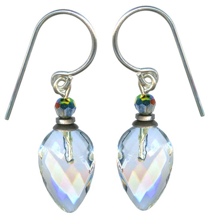 BIRDSONG 11 - GLASS EARRINGS, IRIDESCENT CRYSTAL ACCENTS for wholesale by Owen Glass Collection