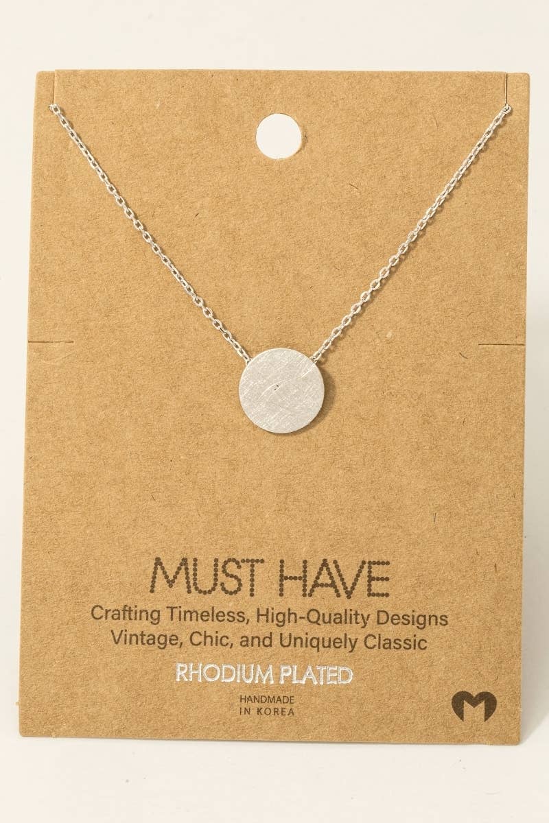 Fame Accessories - Wholesale Pendant/Charm Necklace - Gold Dipped Brushed Disc Pendant Necklace6