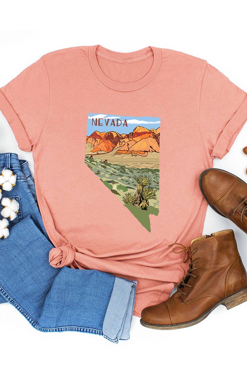 COLORBEAR - Wholesale Screen Printed T-Shirt - Women's - Nevada STATE LANDSCAPE UNISEX SHORT SLEEVE6