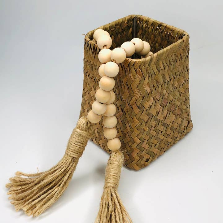 GreenWave - Wholesale Bunting/garland - natural wood bead garland with cotton tassels decor small4