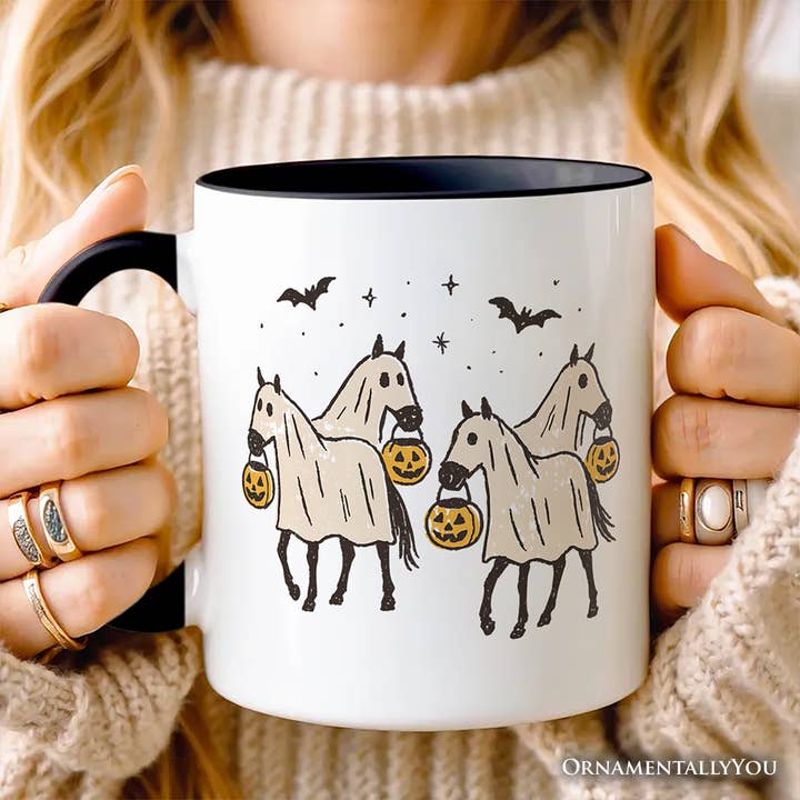 OrnamentallyYou - Wholesale Coffee mug - Retro Halloween Horse Ghosts Personalized Mug