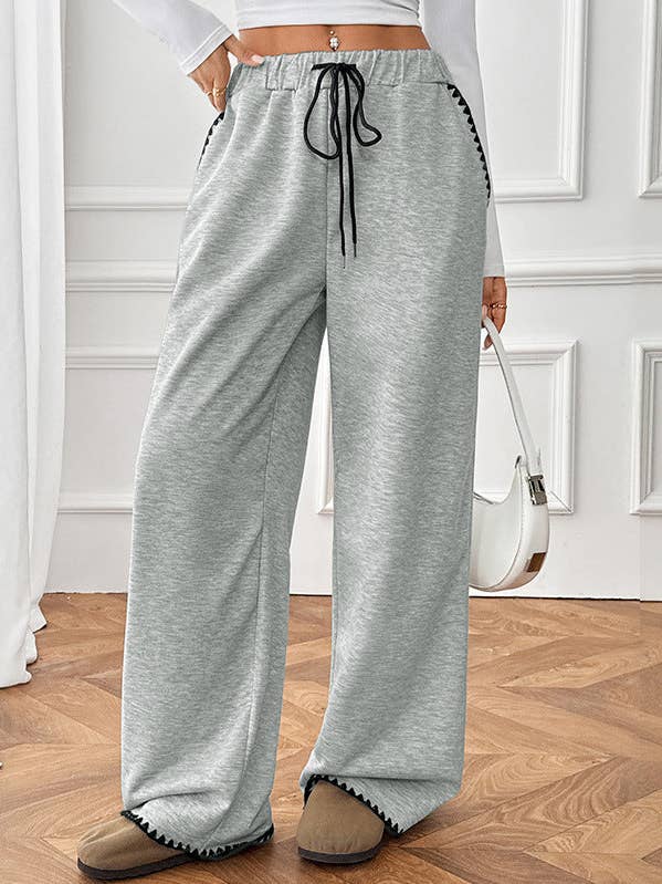 Kleurblok Trim Trekkoord Elastische Taille Rechte Broek voor wholesale door Lovesoft